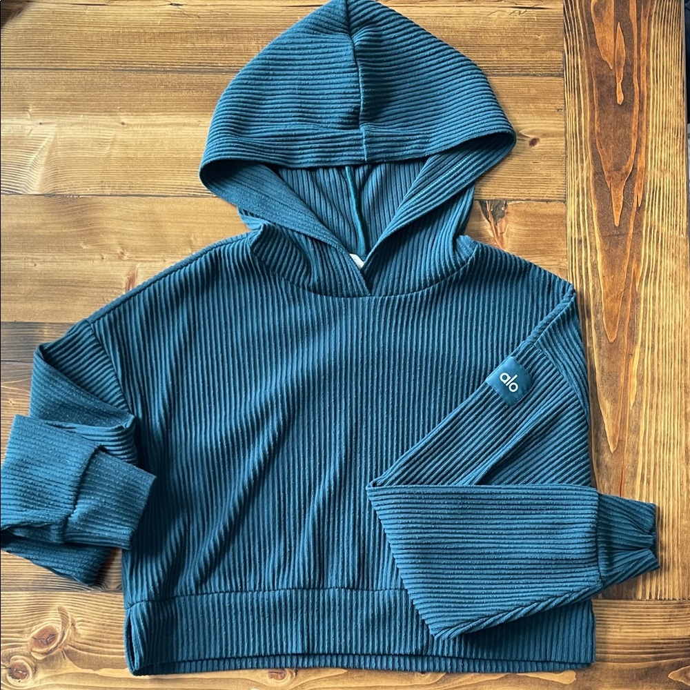 ALO Yoga Women's Teal Ribbed Hoodie